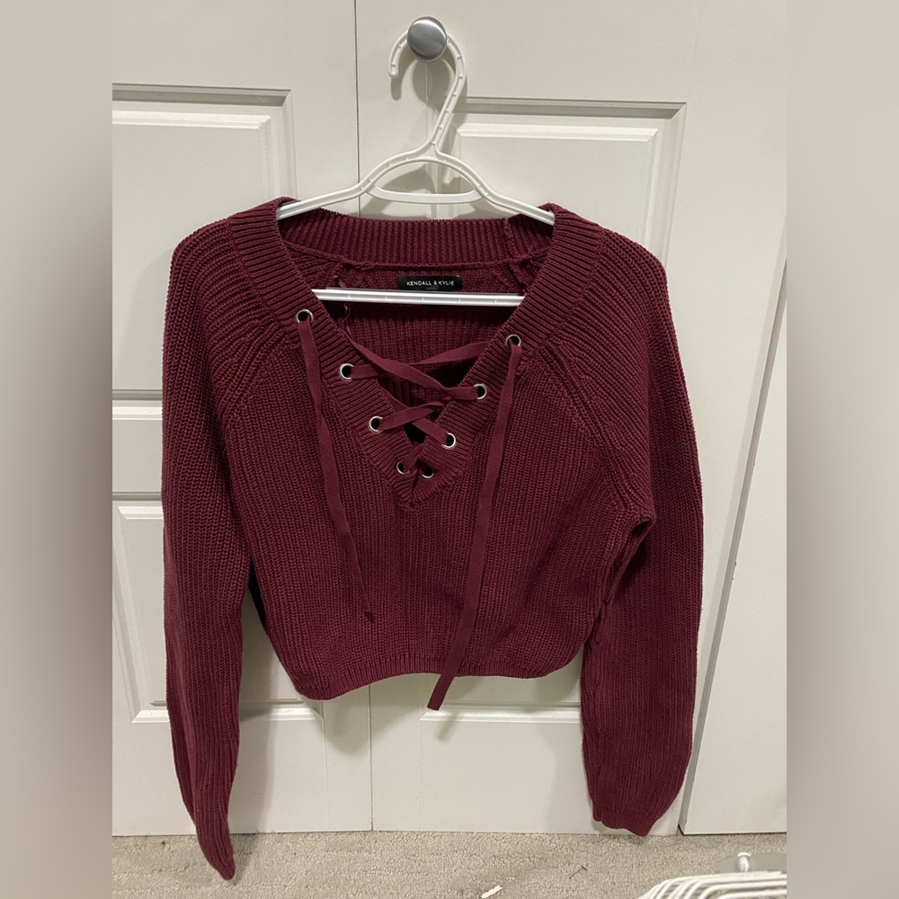 Lace up front knit sweater